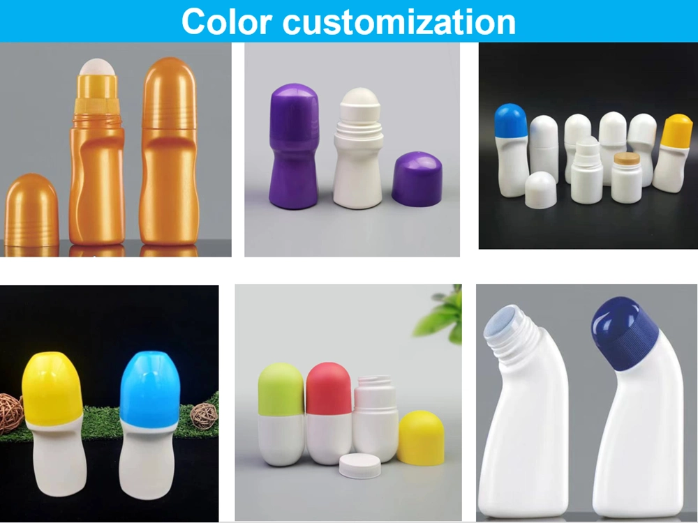 PE 30ml 50ml 60ml 100ml plastic roll on empty cylindrical round roller bottle deodorant container with plastic roll on ball