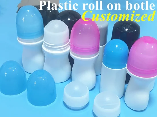 HDPE 30ml 50ml 60ml 100ml Plastic Roll on White Cylindrical Round Roller Bottle Deodorant Container with Plastic Roll on Ball